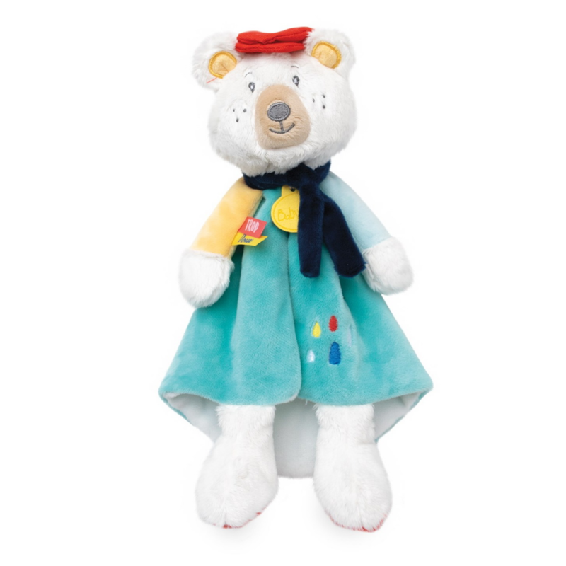 Paul the bear baby comforter blue yellow red 
